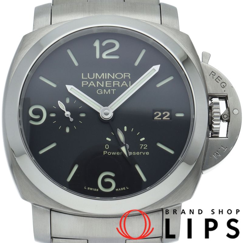 パネライ ルミノール1950 3デイズ GMT パワーリザーブ PAM00347 SS メンズ時計 ブラック 仕上げ済 美品