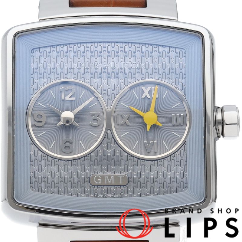 ルイ・ヴィトン スピーディ デュオジェット GMT ウォッチ Q2371 箱 SS/革 メンズ時計 アイスブルー 仕上げ済 美品