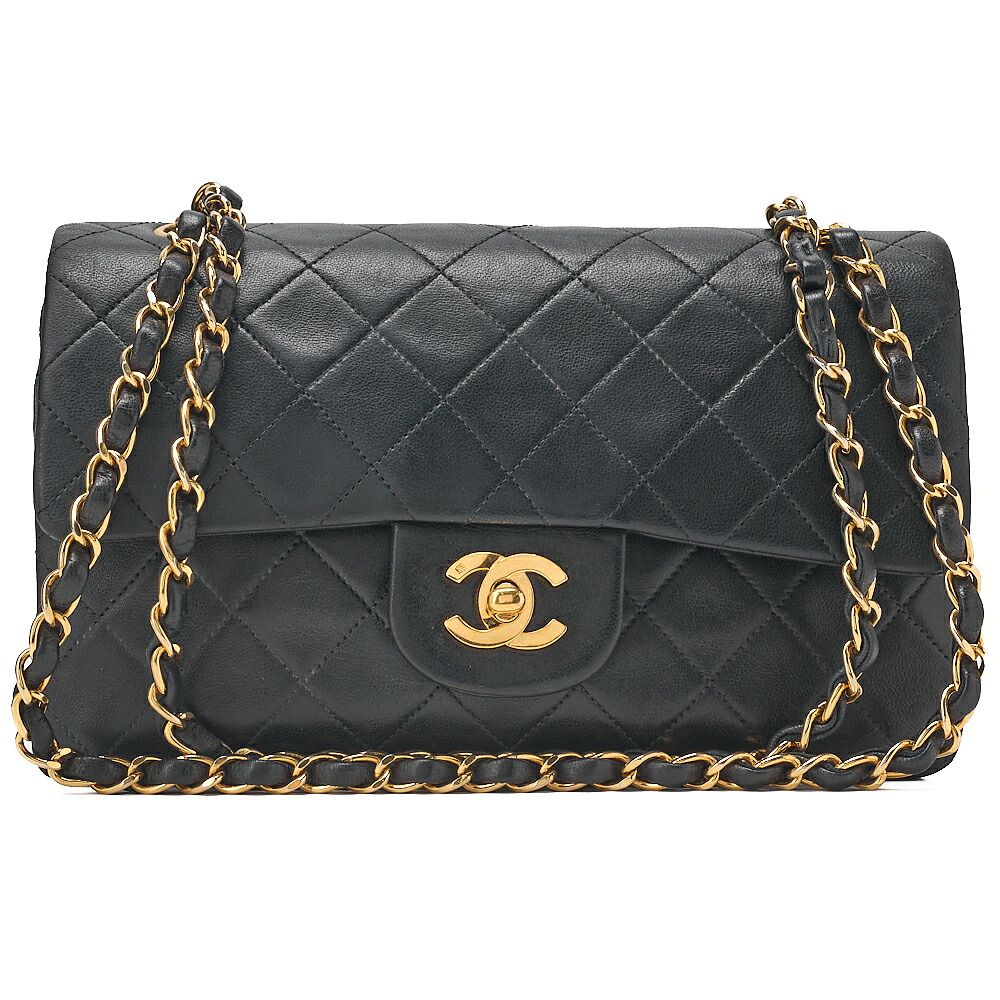 CHANEL シャネル ラムスキン マトラッセ Wフラップ 23cm チェーンショルダー 黒 ゴールド金具 レディースバッグ ブランド【中古】【送料無料】 310,500円