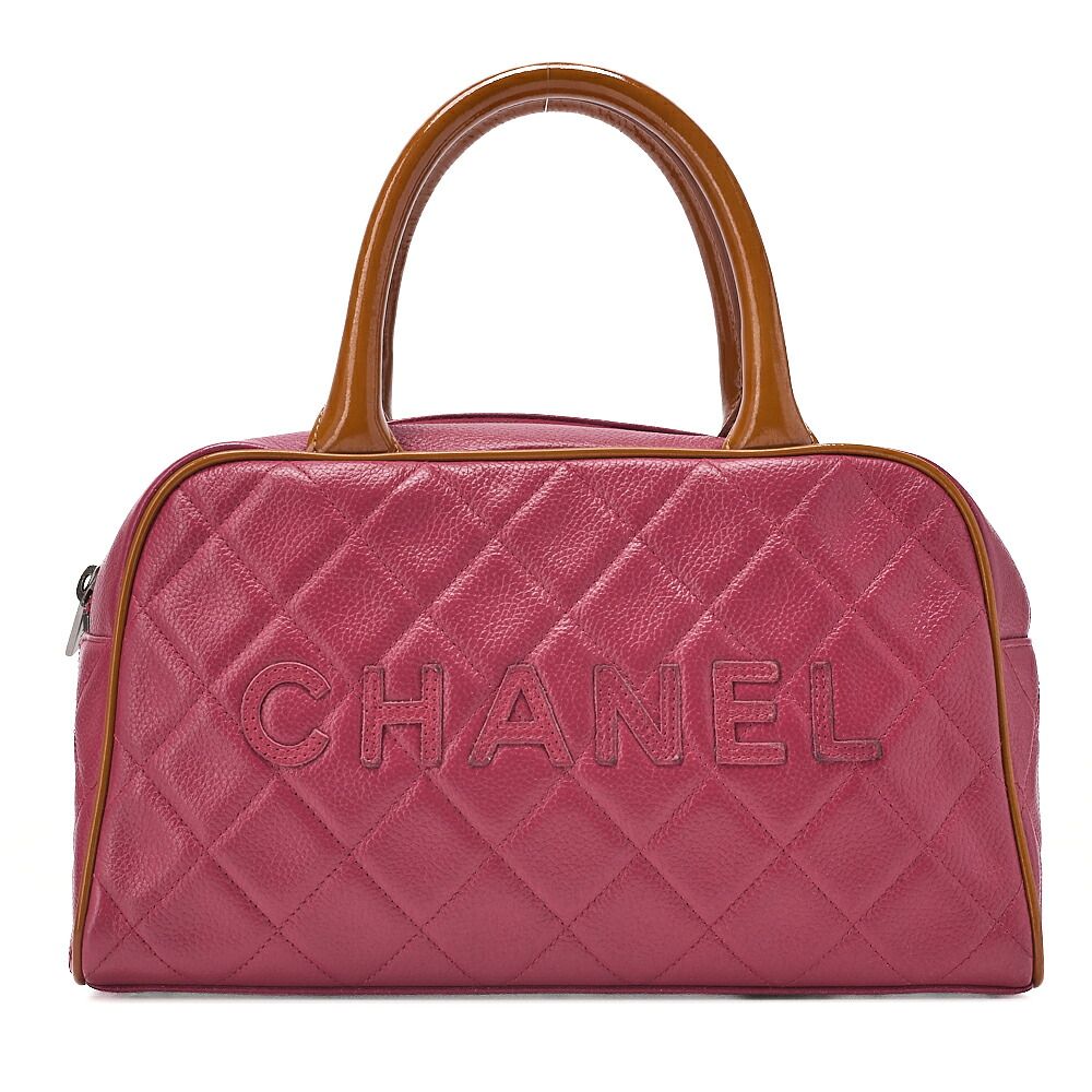 CHANEL シャネル　マトラッセ　キャビアスキン　ロゴ　ミニボストンバッグ　ローズピンクxブラウン（シルバー金具）レディースバッグ 【中古】【送料無料】