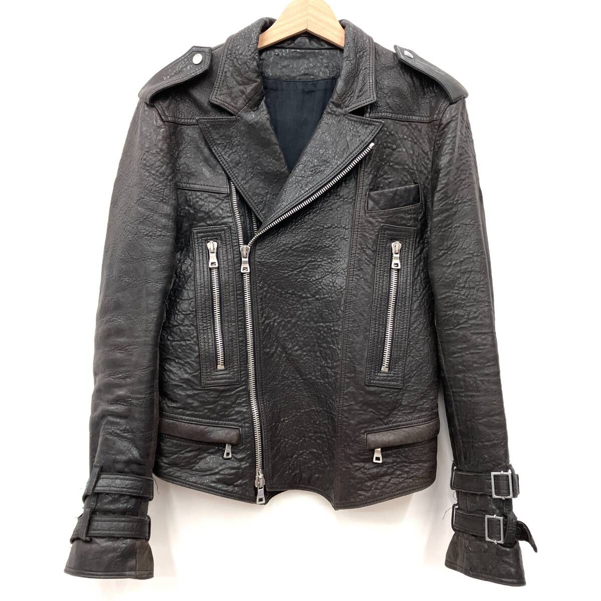 BALMAIN バルマン T235 C170 ダブルライダース ラムレザー ブラウン サイズ48