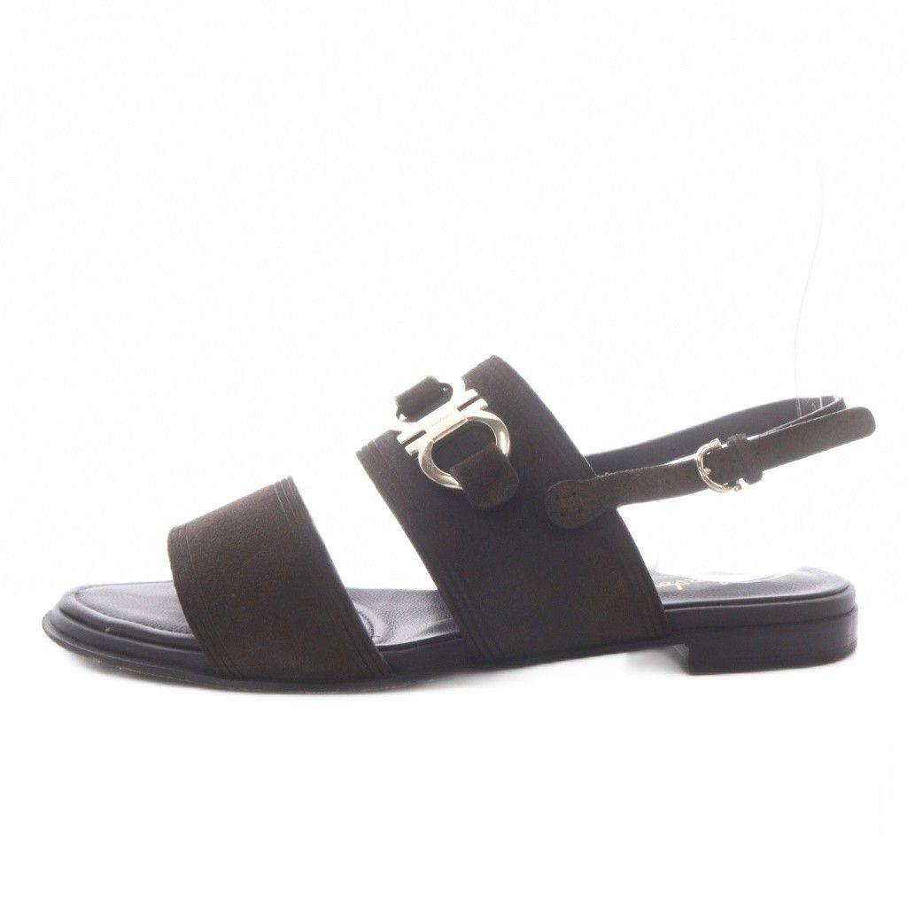 サルヴァトーレフェラガモ Salvatore Ferragamo salvatore chaim leather sandal サンダル フラット ガンチーニ スエード 7D ダークブラウン /YO3