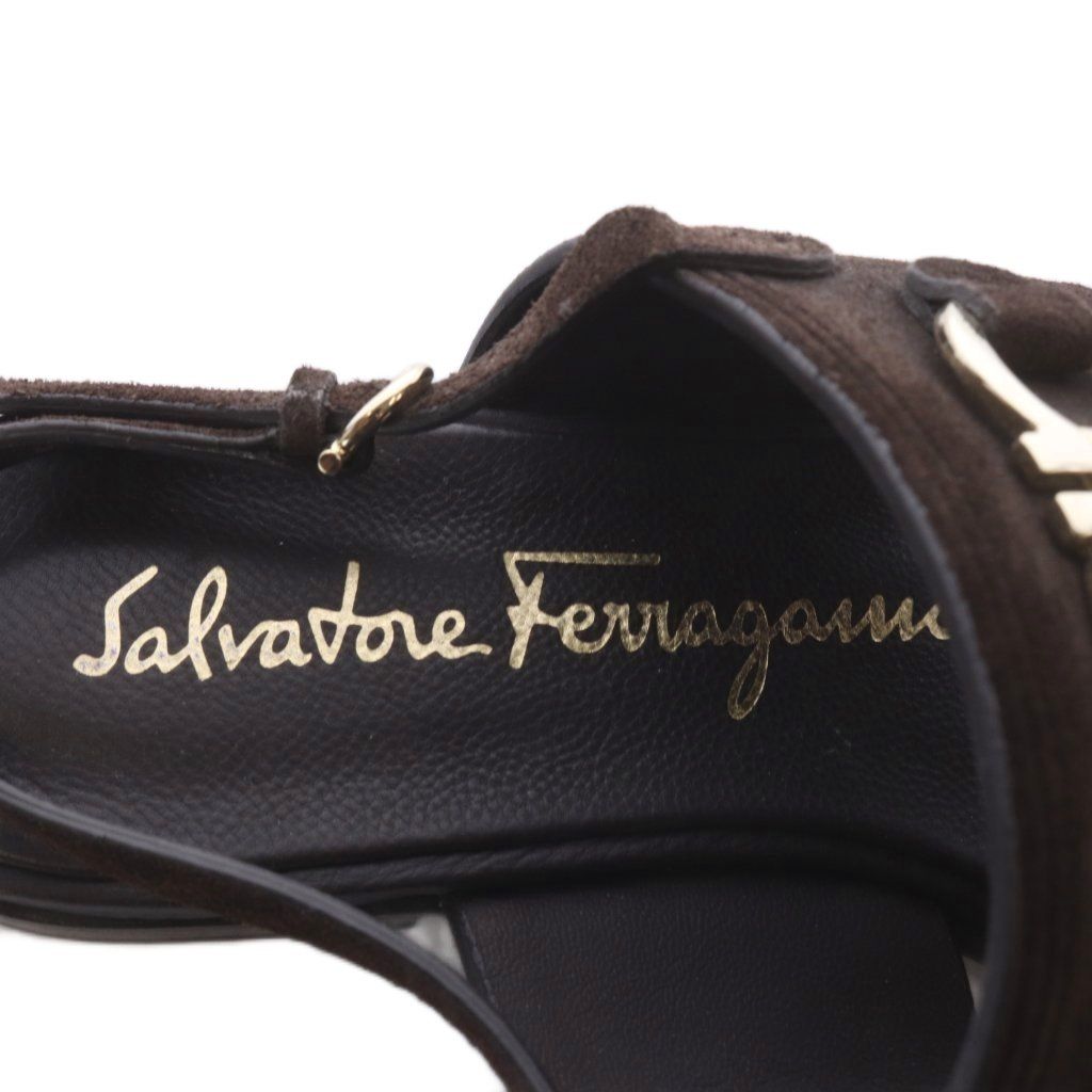 サルヴァトーレフェラガモ Salvatore Ferragamo salvatore chaim leather sandal サンダル フラット ガンチーニ スエード 7D ダークブラウン /YO3