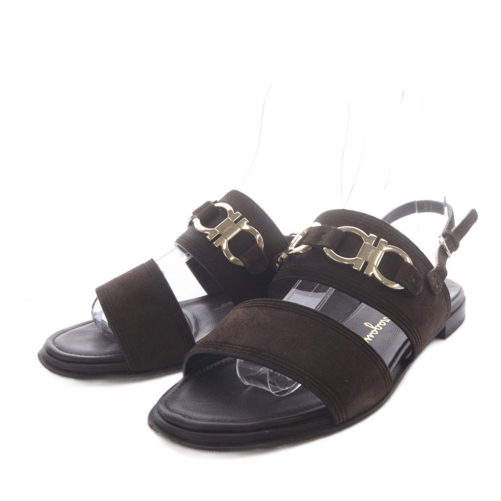 サルヴァトーレフェラガモ Salvatore Ferragamo salvatore chaim leather sandal サンダル フラット ガンチーニ スエード 7D ダークブラウン /YO3