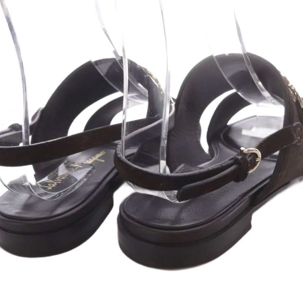 サルヴァトーレフェラガモ Salvatore Ferragamo salvatore chaim leather sandal サンダル フラット ガンチーニ スエード 7D ダークブラウン /YO3