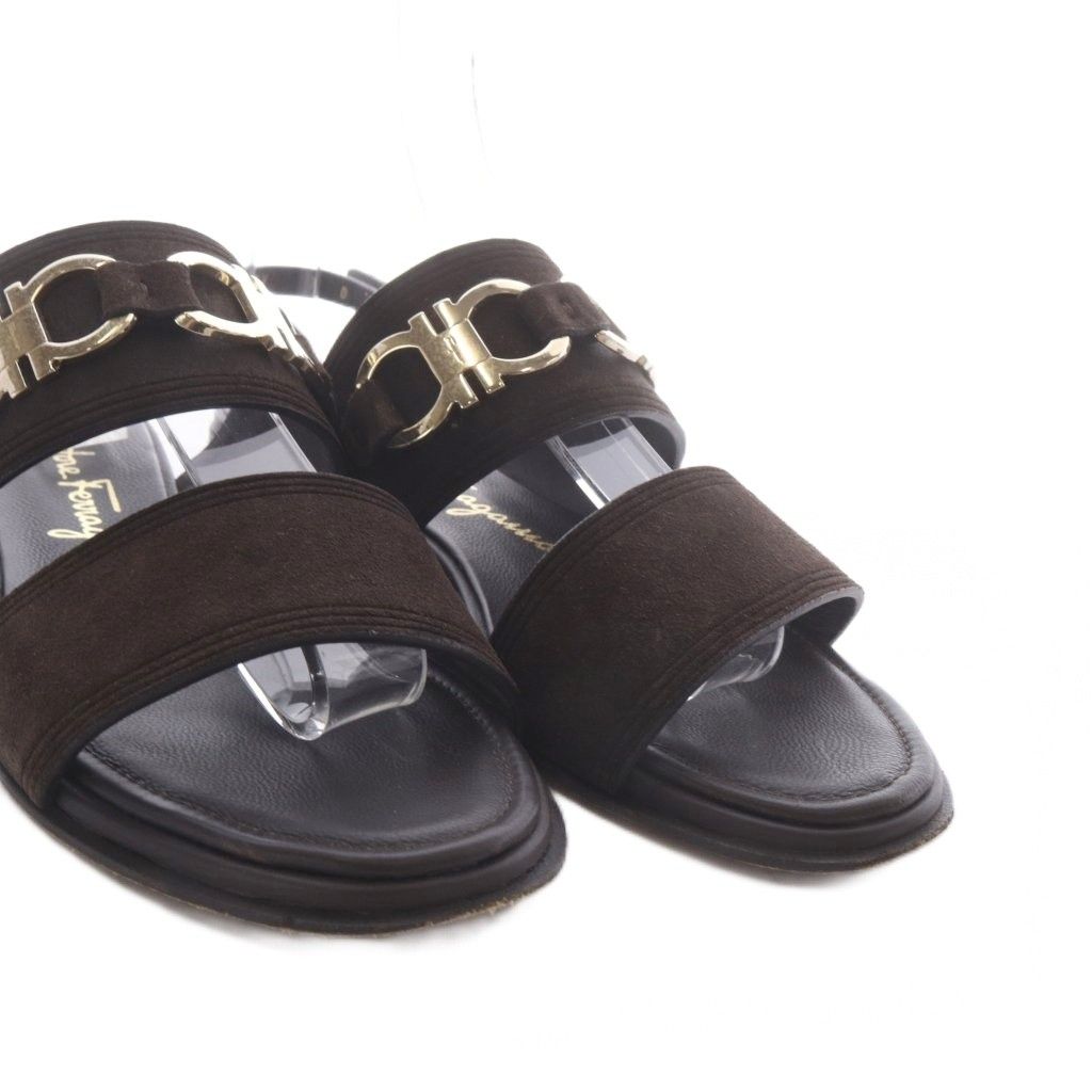 サルヴァトーレフェラガモ Salvatore Ferragamo salvatore chaim leather sandal サンダル フラット ガンチーニ スエード 7D ダークブラウン /YO3