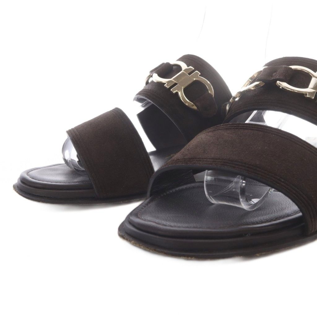 サルヴァトーレフェラガモ Salvatore Ferragamo salvatore chaim leather sandal サンダル フラット ガンチーニ スエード 7D ダークブラウン /YO3