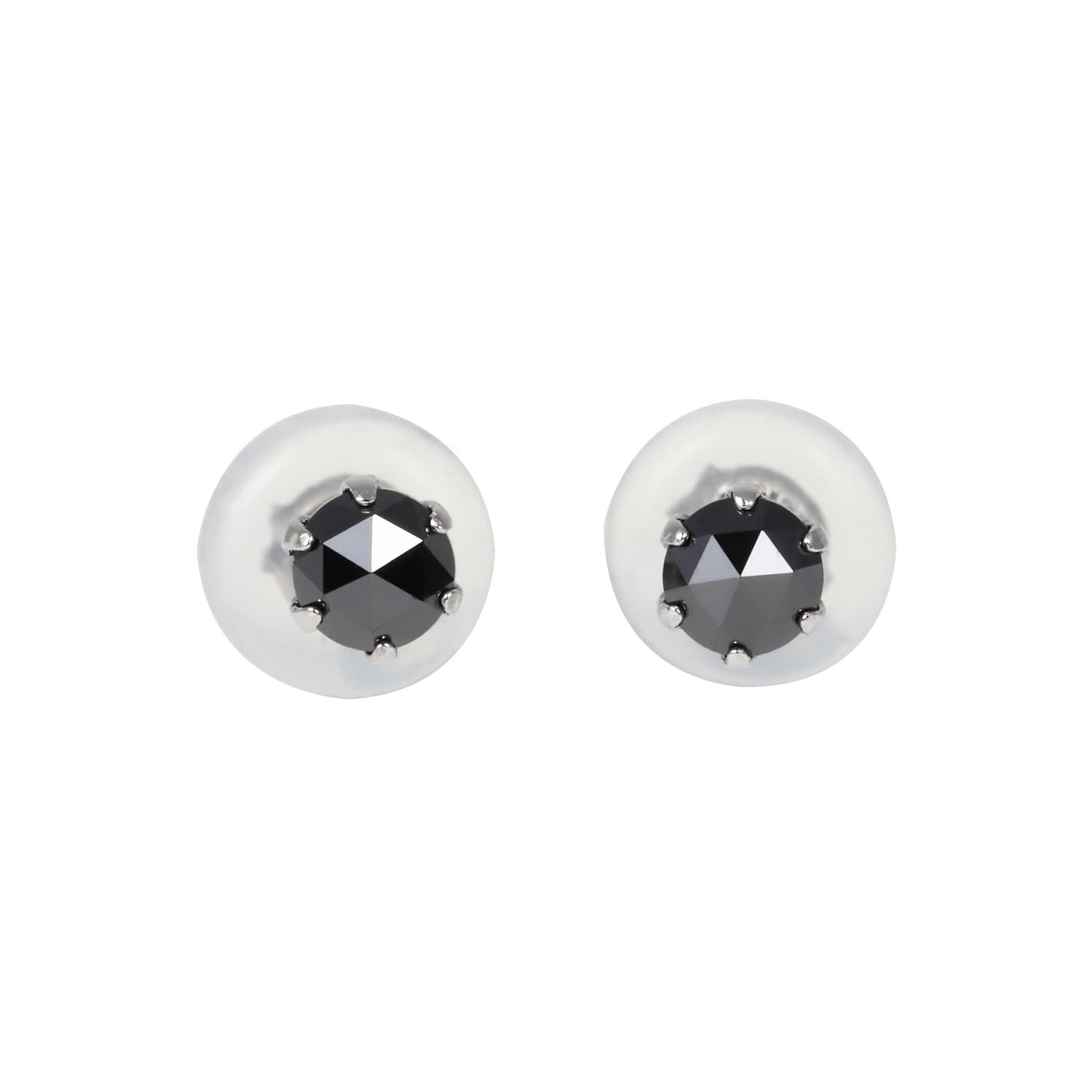 [ハッピーグッツショップ] プラチナ Pt900 ピアス ブラックダイヤモンド 一粒 3mm 0.18ct ローズカット レディース メンズ 両耳 2個