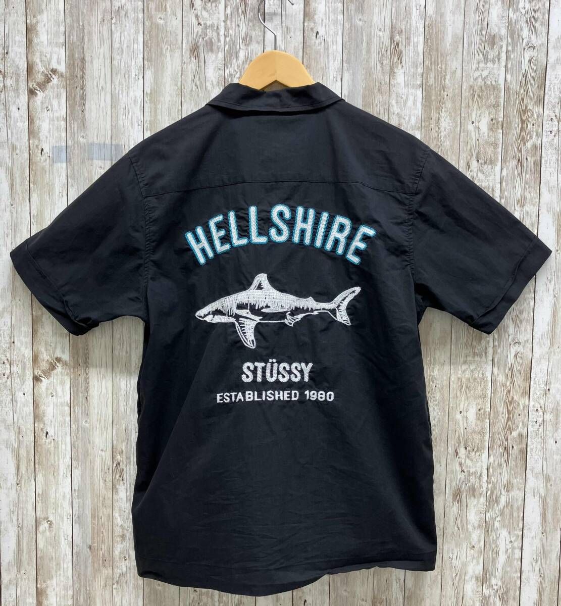 STUSSY ステューシー/Hellshire Bowling Shirt/Mサイズ/ブラック/刺繍