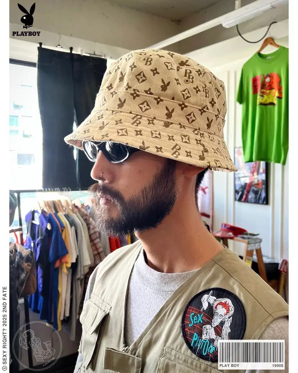 90s PLAYBOY(プレイボーイ) アーカイブ ヴィンテージ Louis Vuitton(ルイヴィトン) モノグラム パロディ パータン コーデュロイ バケットハット 帽子
