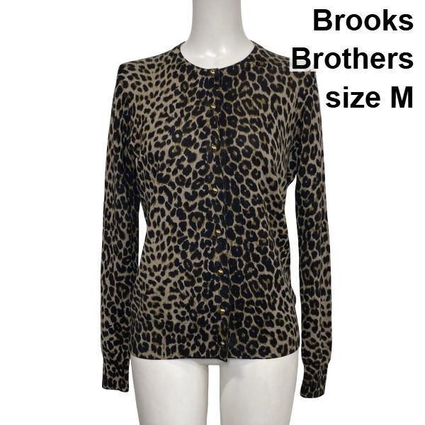 ◆ ブルックスブラザーズ Brooks Brothers ニットカーディガン 長袖 クルーネック レオパード柄 マルチカラー 毛 M 9号 レディース S6H767