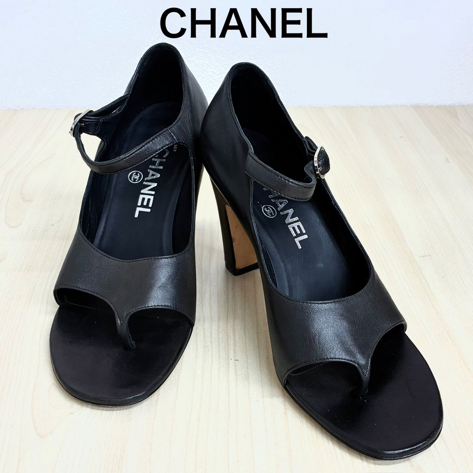 【シャネル CHANEL】ココマークヒール トングサンダル オープントゥパンプス 36.5 ブラック G28165 ⭐︎