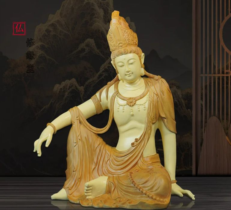 【修縁堂】極上彫 木彫仏像 観音菩薩 水月自在観音菩薩 仏教美術品
