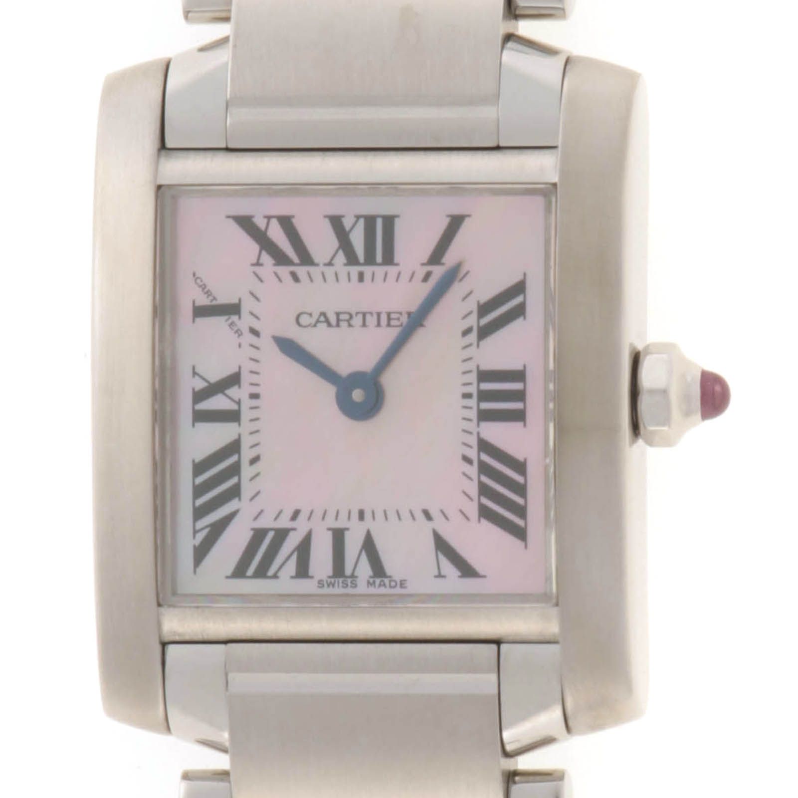 CARTIER カルティエ タンクフランセーズSM W51028Q3 腕時計 ステンレススチール ピンクシェル レディース【中古】431
