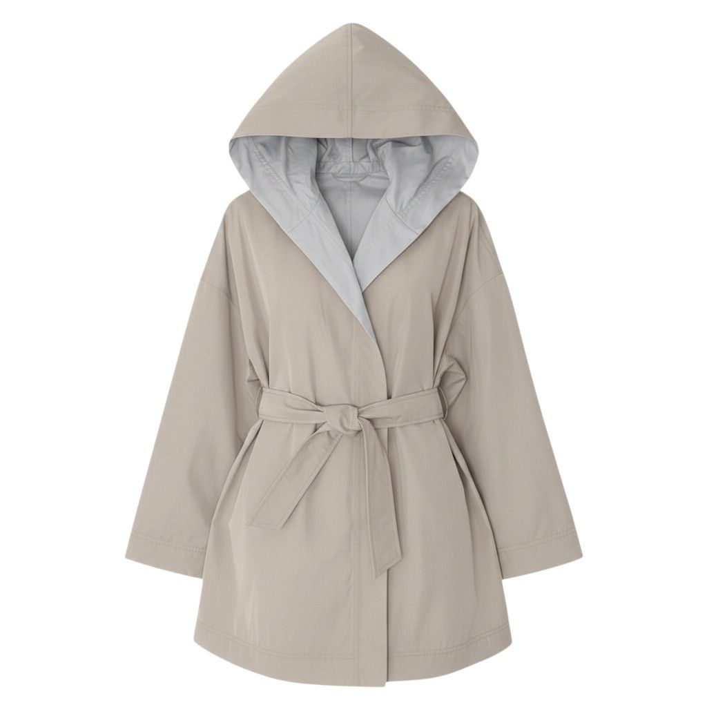19g16 Max Mara STUDIO マックスマーラ ステュディオ フーデットコート ナイロンコート ベルト付 ベージュ レディース女性用u02t