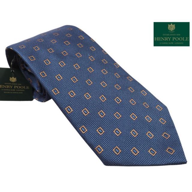 新品定価3.5万円 Henry Poole ヘンリープール イギリス製 シルク100% 格子織柄 ネクタイ 紺×茶 BM2801-3 オンワード樫山扱い