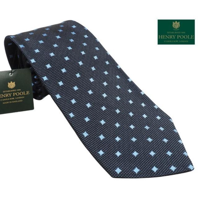 新品定価3.5万円 Henry Poole ヘンリープール イギリス製 シルク100% ひし形織柄 ネクタイ 紺 BM2801-2 オンワード樫山扱い