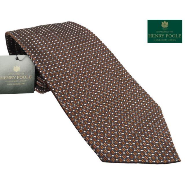 新品定価3.5万円 Henry Poole ヘンリープール イギリス製 シルク100% 総柄 ネクタイ 茶 BM2801-1 オンワード樫山扱い