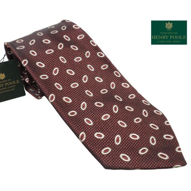 新品定価3.5万円 Henry Poole ヘンリープール イギリス製 シルク100% 楕円織柄 ネクタイ 茶 BM2801-4 オンワード樫山扱い 6,860円
