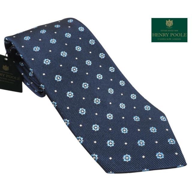 新品定価3.5万円 Henry Poole ヘンリープール イギリス製 シルク100% ネクタイ 紺 BM2801-5 オンワード樫山扱い