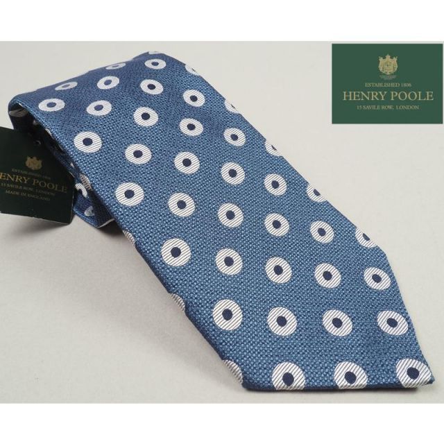 新品定価3.5万円 Henry Poole ヘンリープール イギリス製 シルク100% 水玉ドット ネクタイ 青 BW2851-1 オンワード樫山扱い
