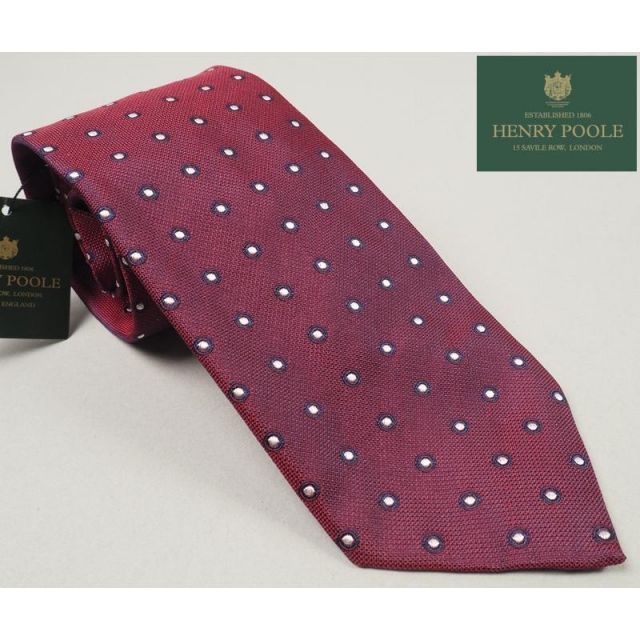 新品定価3.5万円 Henry Poole ヘンリープール イギリス製 シルク100% ドットジャガード ネクタイ ワイン BW2851-5 オンワード樫山扱い