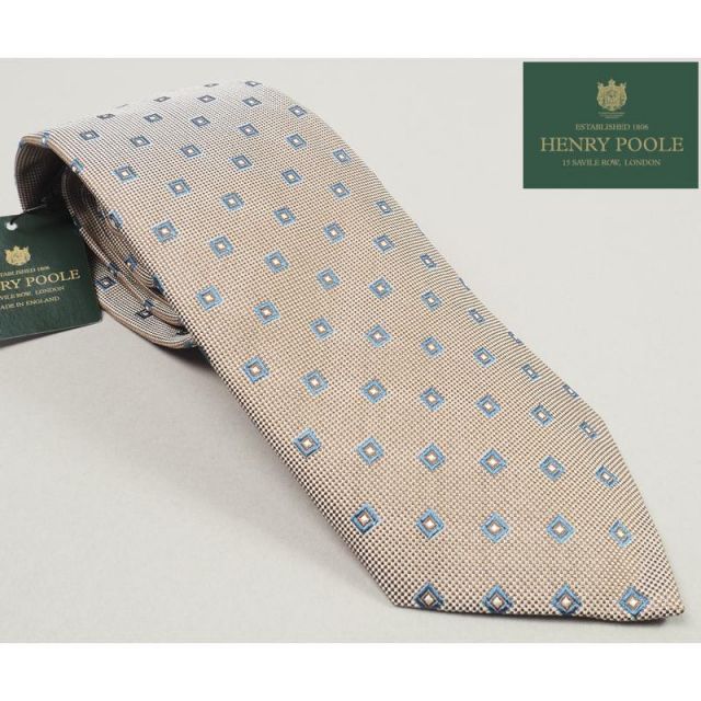 新品定価3.5万円 Henry Poole ヘンリープール イギリス製 シルク100% 格子ジャガード ネクタイ 茶 BW2851-7 オンワード樫山扱い 6,860円