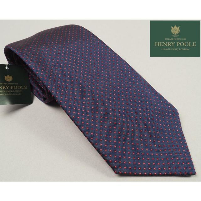 新品定価3.5万円 Henry Poole ヘンリープール イギリス製 シルク100% ドット ネクタイ 紫赤 BW2851-9 オンワード樫山扱い
