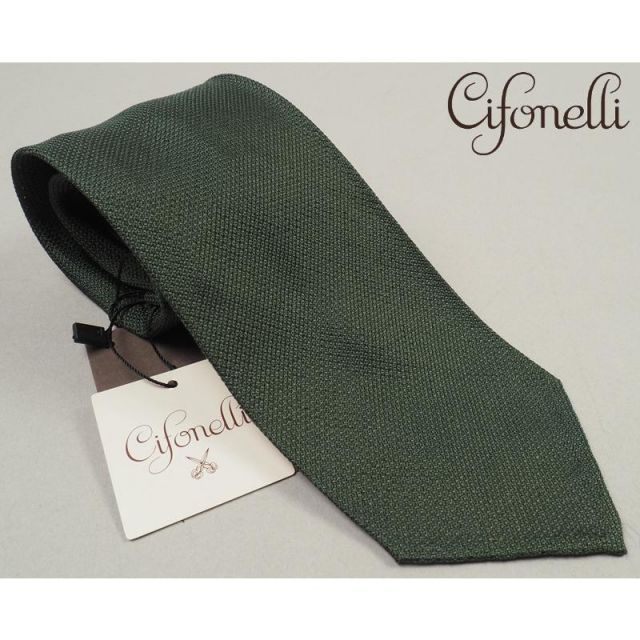 新品定価4.1万円 Cifonelli チフォネリ イタリア製 シルク100% ホップサック織柄 ネクタイ 緑 BM2902-2 オンワード樫山扱い 7,056円