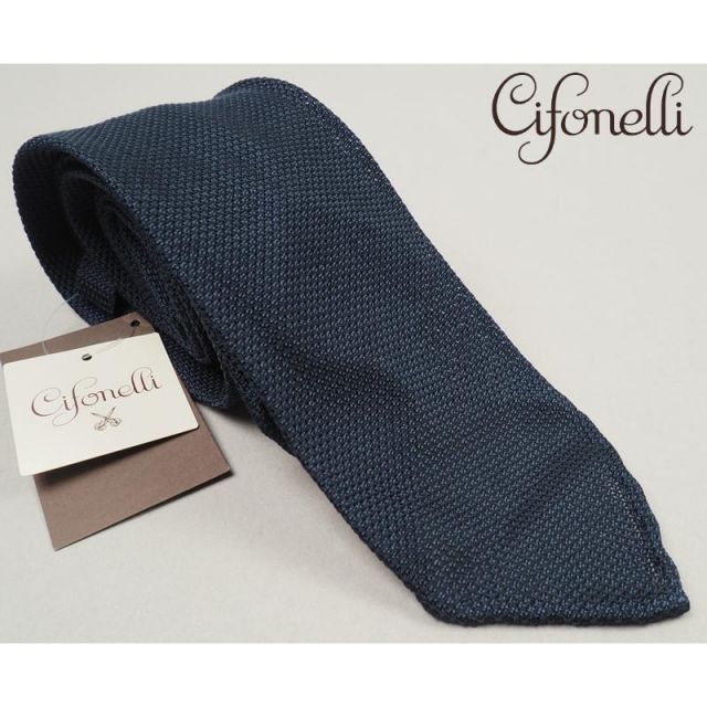 新品定価4.1万円 Cifonelli チフォネリ イタリア製 シルク100% ホップサック織柄 ネクタイ 紺 BM2902-2 オンワード樫山扱い 6,860円