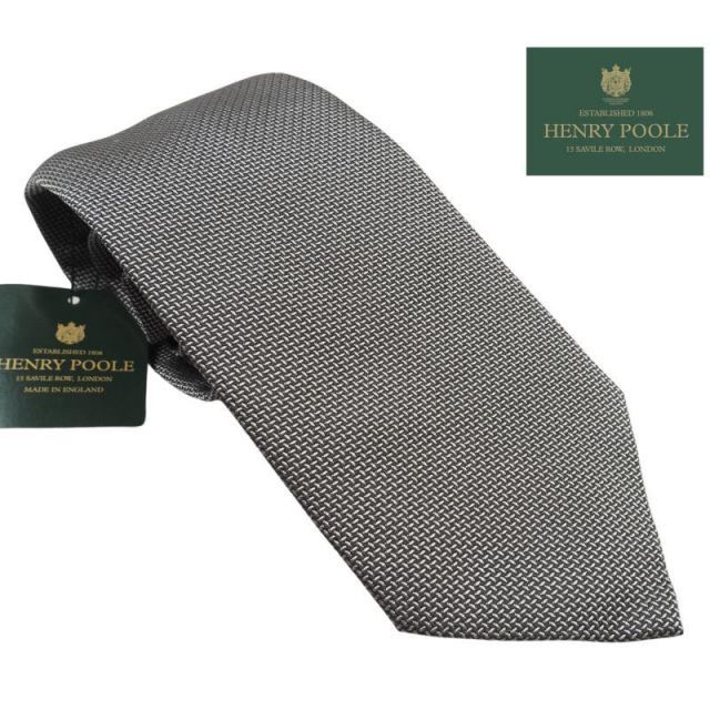 新品定価3.5万円 Henry Poole ヘンリープール イギリス製 シルク100% 織柄 ネクタイ 灰 0526-1 オンワード樫山扱い