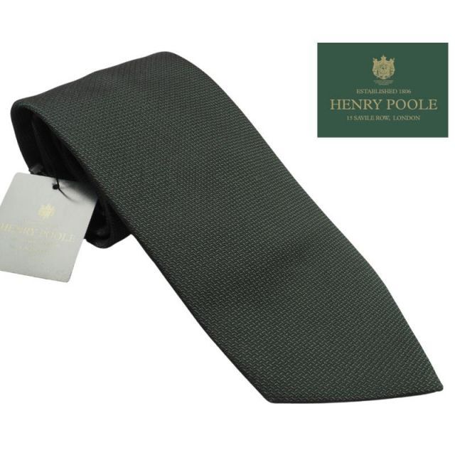 新品定価3.5万円 Henry Poole ヘンリープール イギリス製 シルク100% 織柄 ネクタイ 濃緑 0526-11 オンワード樫山扱い