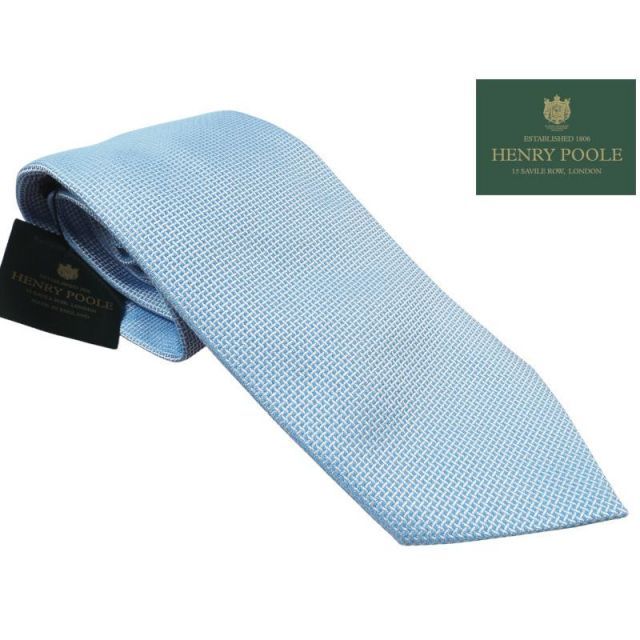 新品定価3.5万円 Henry Poole ヘンリープール イギリス製 シルク100% 織柄 ネクタイ 水色 0526-21 オンワード樫山扱い