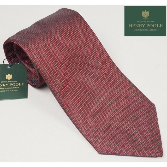 新品定価3.8万円 Henry Poole ヘンリープール イギリス製 シルク100% 織柄 ネクタイ ワイン 0526-22 オンワード樫山扱い