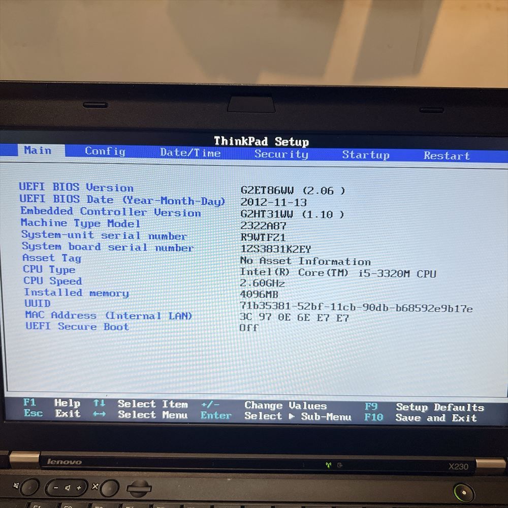 ジャンクPC】 LENOVO ThinkPad X230 ノートPC メモリ4GB HDDなし HJ