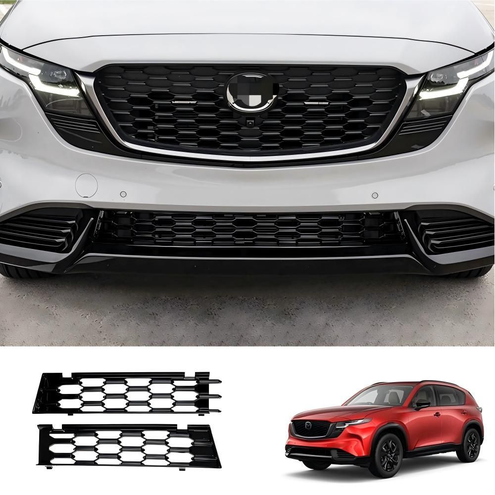 マツダ CX-5 2026年対応 フロント下部グリルカバー 2点セット スチール ABS製 ピアノブラック調 両面テープ・クリップ固定 外装アクセント
