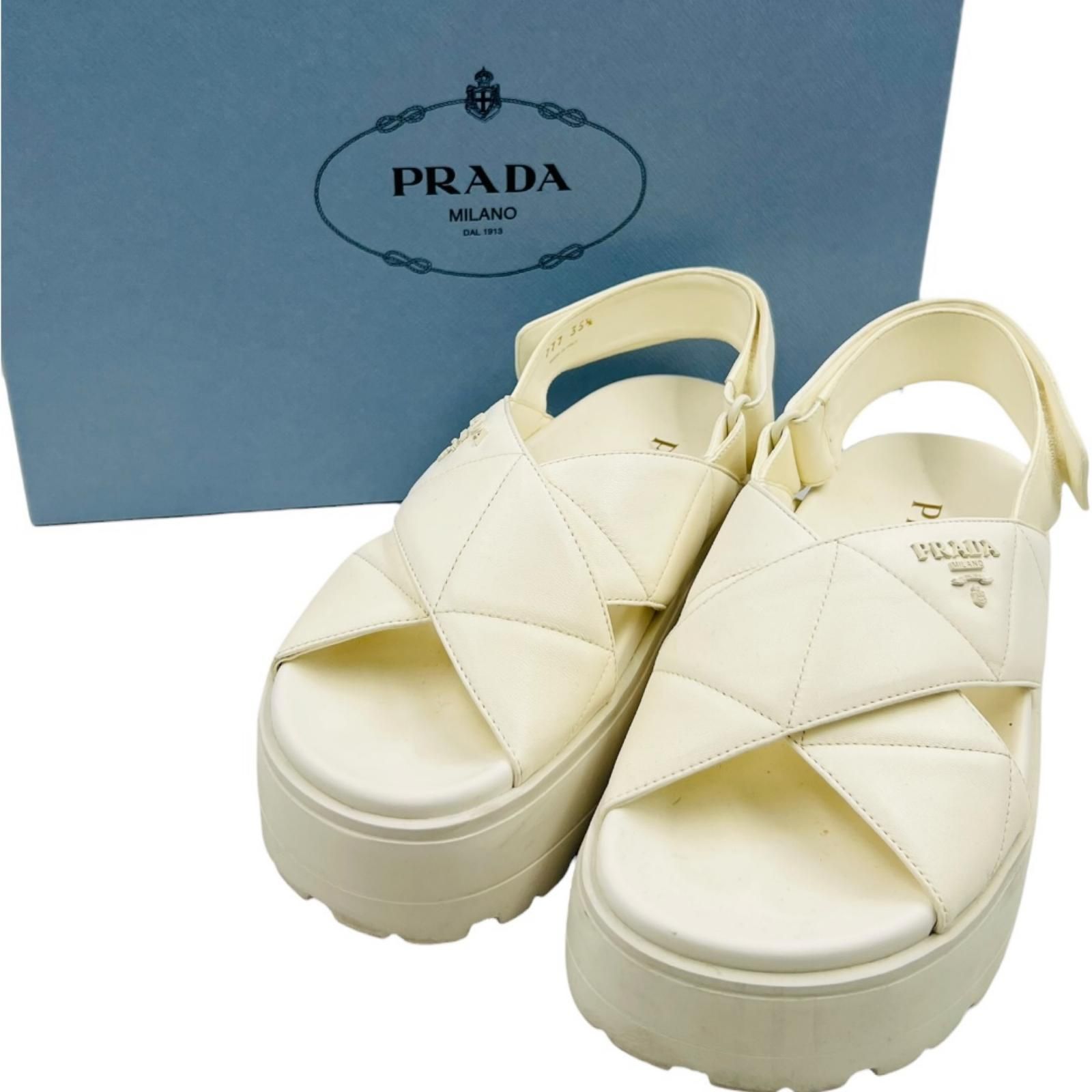 プラダ PRADA ナッパレザー サンダル 厚底 ホワイト サイズ35【22.5cm