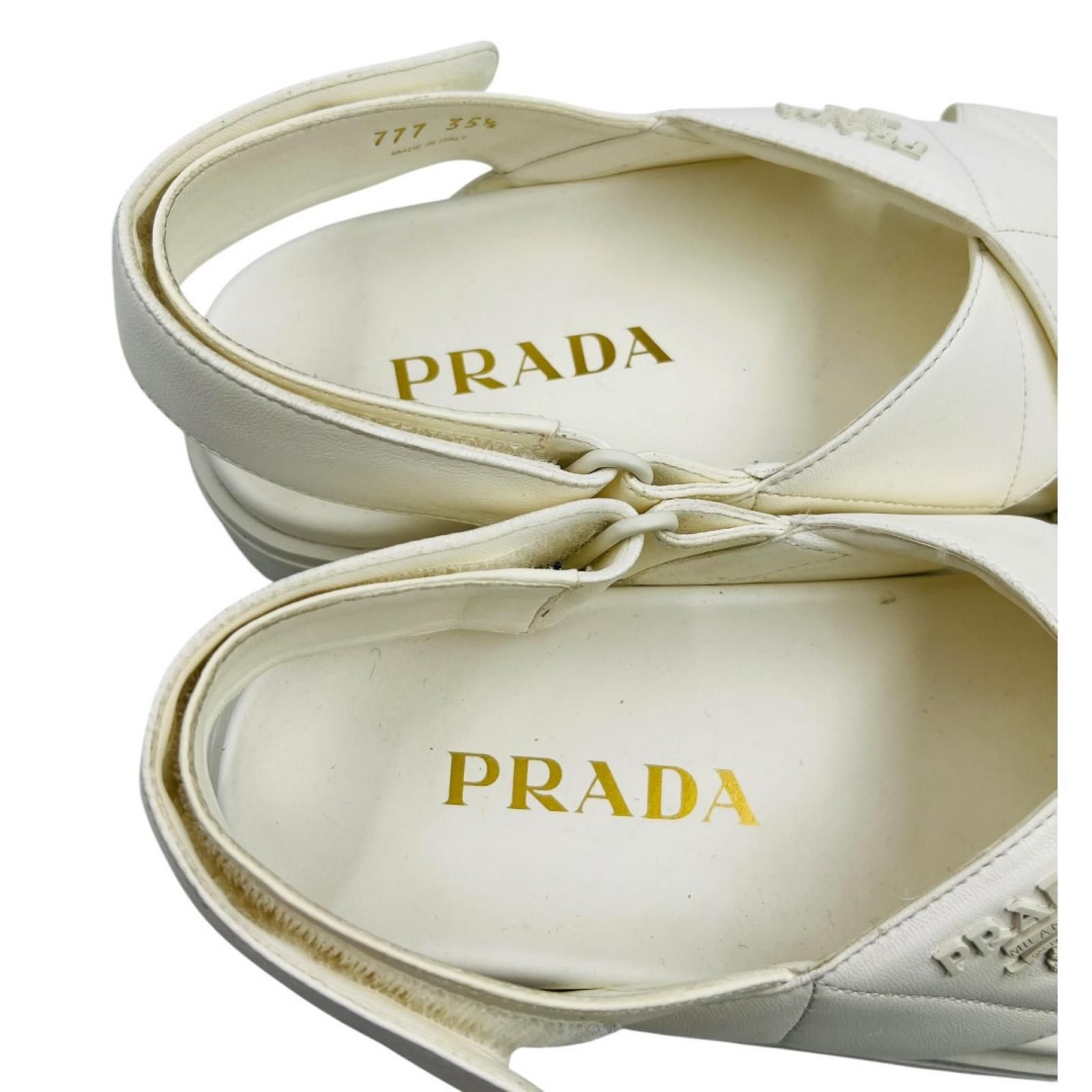 か*ん様 PRADA ナッパレザーサンダル　ホワイト36.5 プラダ PRADA ナッパレザー サンダル 厚底 ホワイト サイズ35【22.5cm