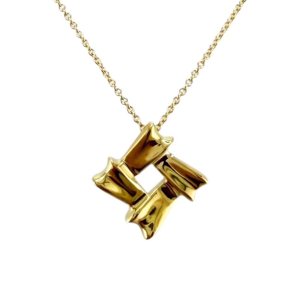ティファニー ボウ リボン スクエア ネックレス 18金 K18イエローゴールド レディース TIFFANY&Co. 中古 ティファニー