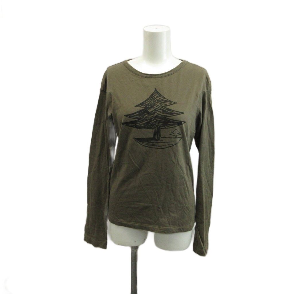 ミナペルホネン mina perhonen 長袖Tシャツ 38 カーキ 黒 ブラック 木