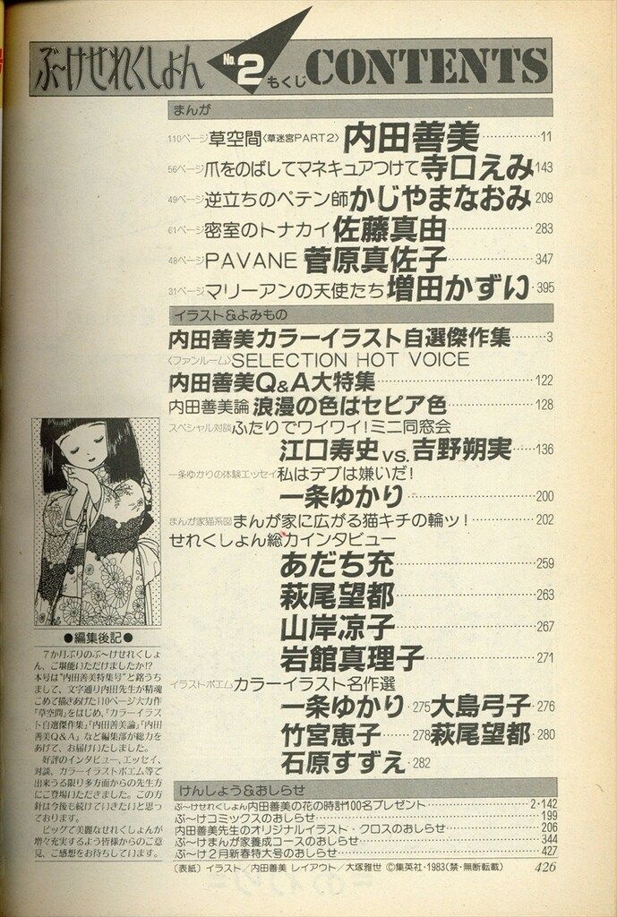 ぶ〜けせれくしょん 内田善美大特集 集英社 1984年(昭和59年)の漫画雑誌 ぶ~け せれくしょん 内田善美特集