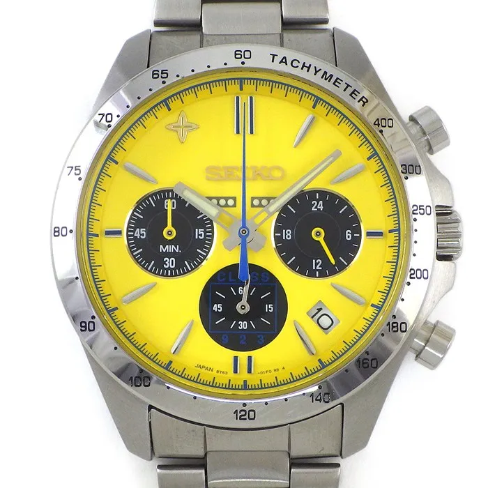 セイコー SEIKO 腕時計 IEI 923形 ドクターイエロー 運行20周年記念ウォッチ 8T63-01E0 5000本限定 デイト クロノグラフ タキメーター スモールセコンド 夜光針 イエロー文字盤 SS クオーツアナログ 【箱・保付き】 【中古】 セイコー SEIKO 腕時計 IEI 923形 ドクターイエロー 運行20周年記念