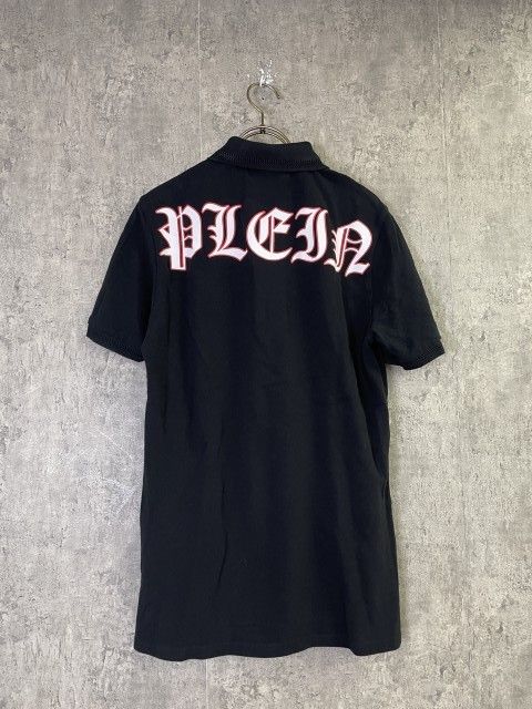 中古】PHILIPP PLEIN ﾌｨﾘｯﾌﾟﾌﾟﾚｲﾝ ﾎﾟﾛｼｬﾂ 半袖 鹿の子 ｽｶﾙ ﾄﾞｸﾛ ｱﾆﾒ