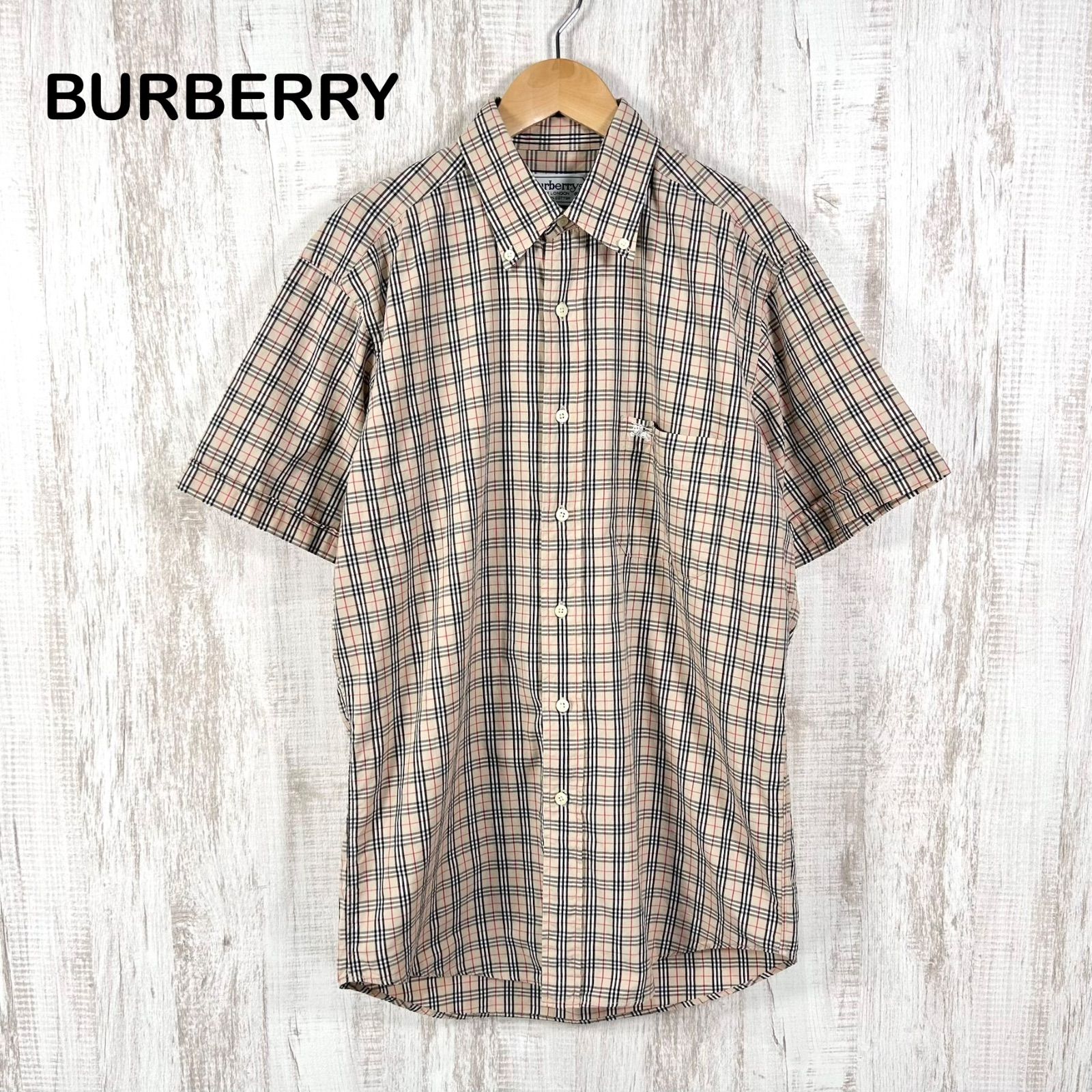 古着 90s Burberrys ヴィンテージ バーバリーズ ホースロゴ刺繡 ノバチェック 半袖シャツ ベージュ