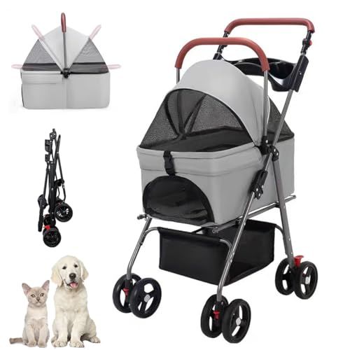 ペットカート 分離型 猫 犬用 バギー いぬ用 4輪 前輪360°回転 前後輪ブレーキ付き 組み立て簡単 コンパクト 軽量 折りたたみ式 耐荷重15Kg 猫 小型犬多頭 中型犬 飛び出し防止 分離型ドッグカートカート用バッグ付き 老犬介護用 ffd83414
