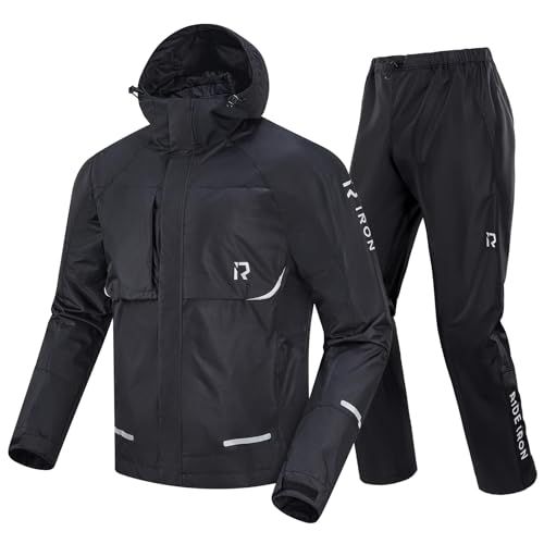 [RIDEIRON] レインコート 自転車 カッパ メンズ バイク レインウェア 上下セット ゴルフ 登山 透湿 防水 収納袋付き 梅雨 通勤 通学 雨合羽 雨具mt 1d5fef3f