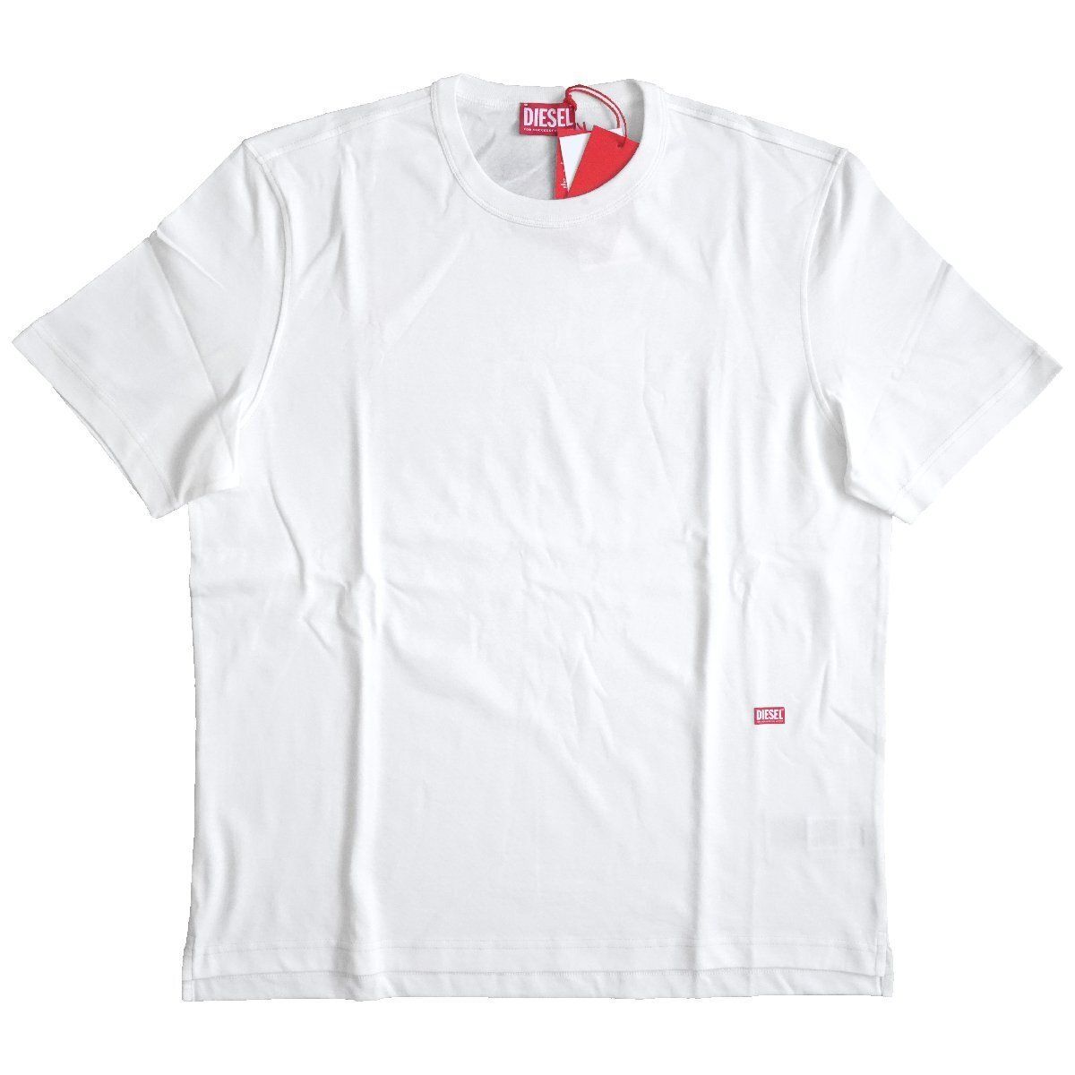 ◆ DIESEL ◆ディーゼル◆DIESEL ランウェイセットロゴ Tシャツ◆ホワイト 白◆XLサイズ◆フロントワンポイントボックスロゴ 半袖 クルーネック【新品・未使用・正規品】