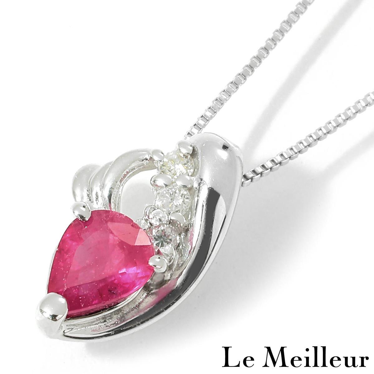 【新品仕上済】 ルビー 0.40ct ダイヤモンド ホワイトゴールド K18WG ペンダントネックレス 40.0cm レディース 返品OK