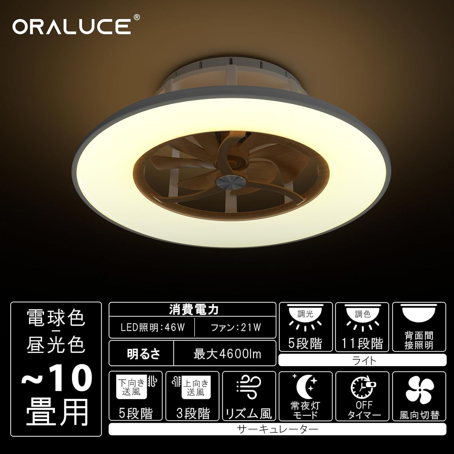 新品・未使用】 ORALUCE シーリングファンライトBESM00-2 4G-70W 10畳