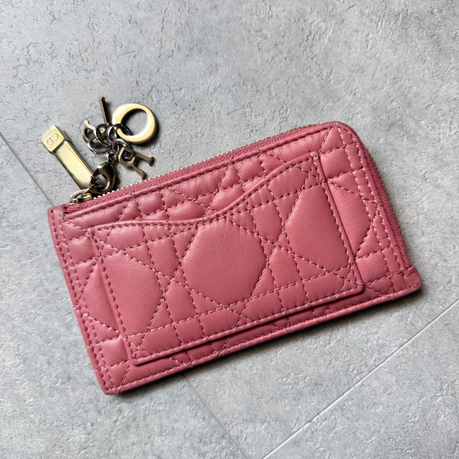 Christian Dior クリスチャンディオール Lady Dior フラグメントケース コインカードホルダー カナージュ レザー ピンク ゴールド